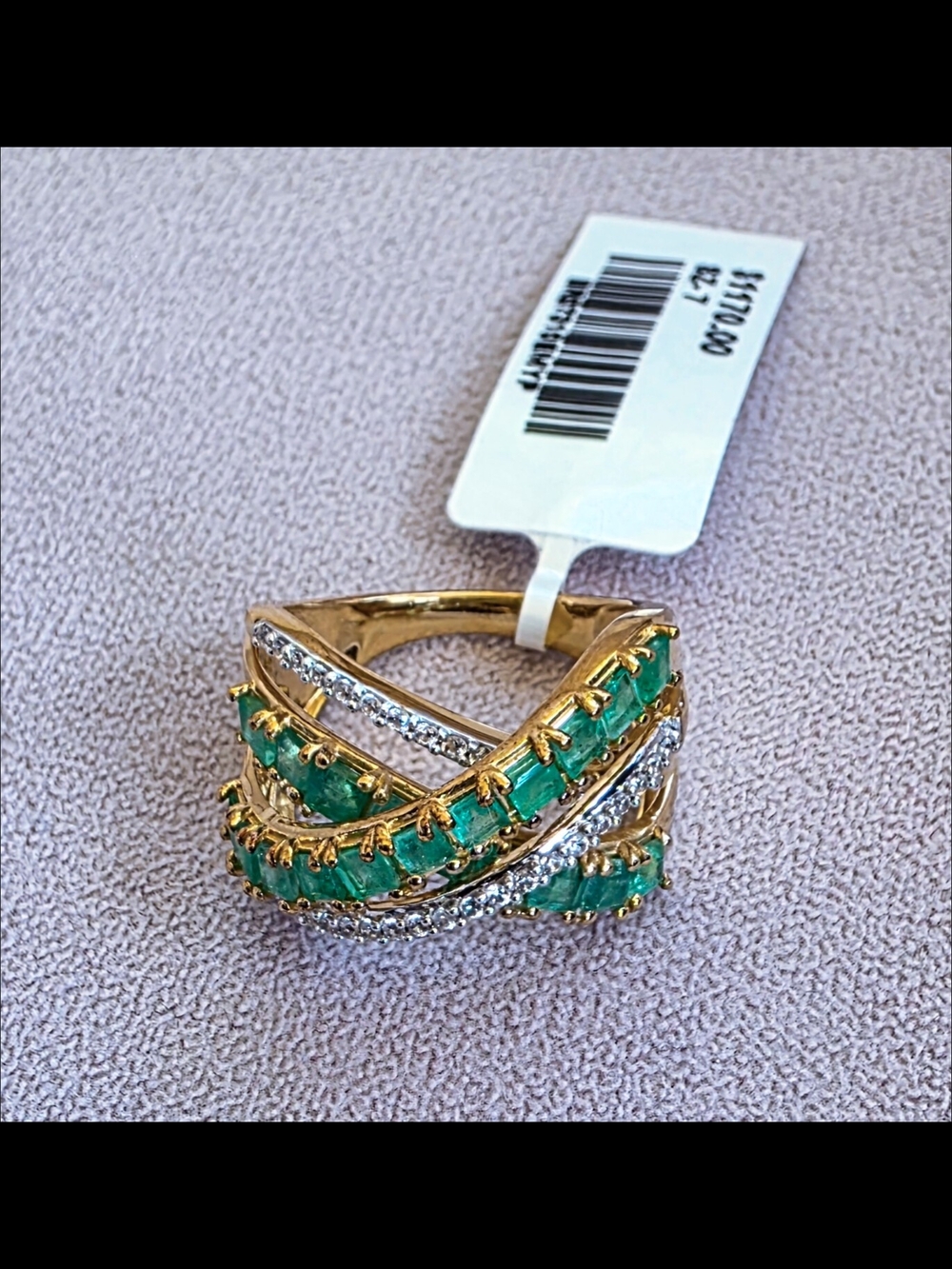 Emerald and Diamond Accent Gold Crossover Ring - Green